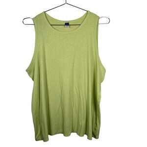 Old Navy Luxe Tank Top Womens XL Lime Green Ribbed Sleeveless Crew Neck Relaxed